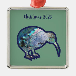 Shiny Pāua Kiwi Bird-Dekorationen Julgransprydnad Metall
