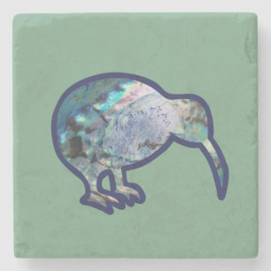 Shiny Pāua Kiwi Bird på Grönten Stenunderlägg