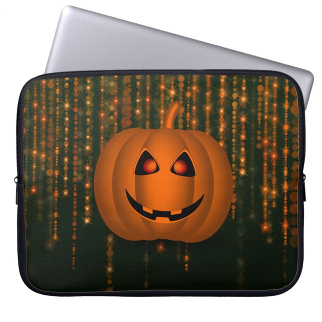 Shiny Pumpkin Bokeh String Ljus Laptop Sleeve (Framsidan)