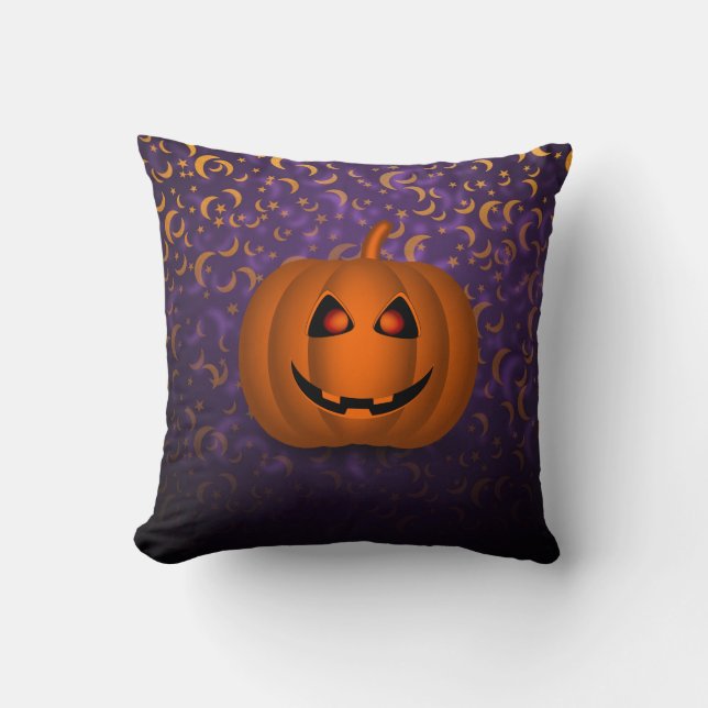 Shiny Pumpkin Halloween Måne Lila Square Pillow Kudde (Framsida)