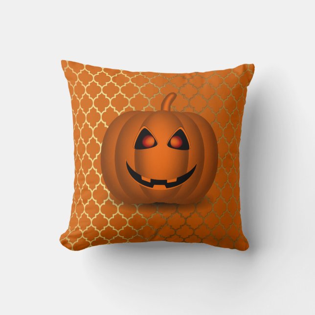 Shiny Pumpkin Orange & Guld Square Dekorativ kudde (Framsida)