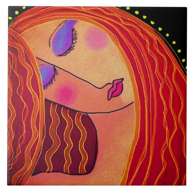 Shiny Red Hair Abstrakt Digital Painting Kakelplatta (Framsidan)