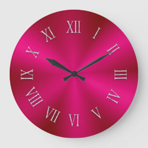 Shiny Red Metallic Clock med romerska siffror Stor Klocka