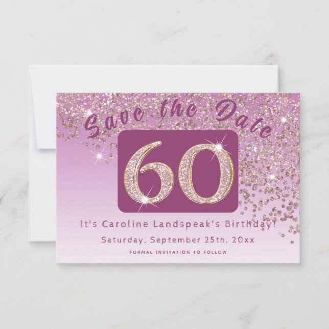 Shiny Ro Guld Glitter under 60:e födelsedagen Spara Datumet (Framsida)
