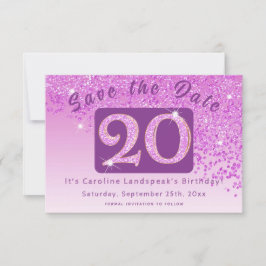 Shiny Rosa Glitter under 20:e födelsedagen Spara Datumet