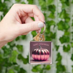 Shiny Rosa Pumpkin Fyrkantig Silverfärgad Nyckelring