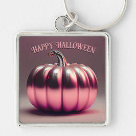 Shiny Rosa Pumpkin Fyrkantig Silverfärgad Nyckelring