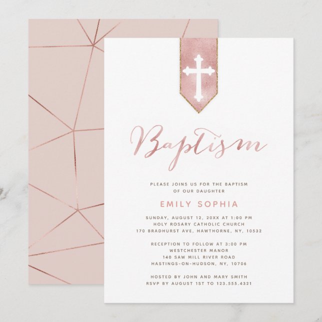 Shiny Rosa ros Baptism-inbjudan Inbjudningar (Fram/baksida)
