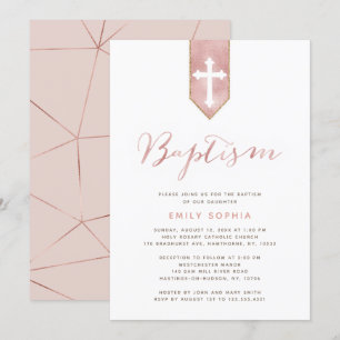 Shiny Rosa ros Baptism-inbjudan Inbjudningar