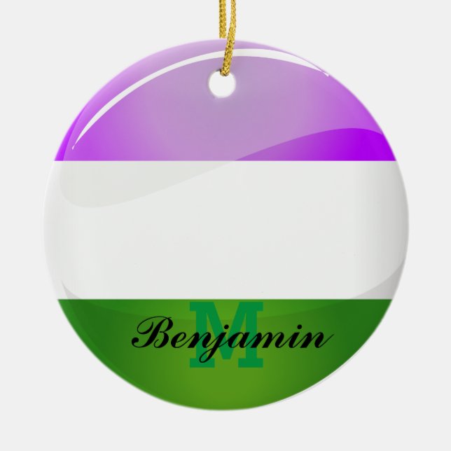 Shiny Round Genderqueer Flagga Julgransprydnad Keramik (Framsidan)