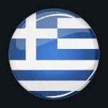 Shiny Round Greece Flagga Magnet<br><div class="desc">Visa upp ert hemlandsbaserade pride för Greklands vackra Medelhavsregion land med denna glanskhet runt Greklands flagga.</div>