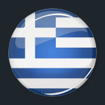 Shiny Round Greece Flagga Magnet<br><div class="desc">Visa upp ert hemlandsbaserade pride för Greklands vackra Medelhavsregion land med denna glanskhet runt Greklands flagga.</div>