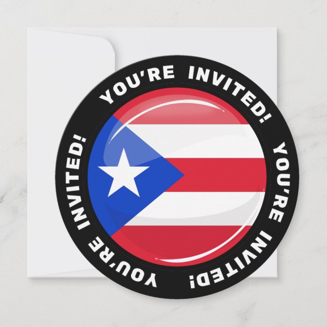 Shiny Round Puerto Rican Flagga Inbjudningar (Framsida)