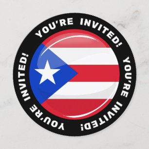 Shiny Round Puerto Rican Flagga Inbjudningar