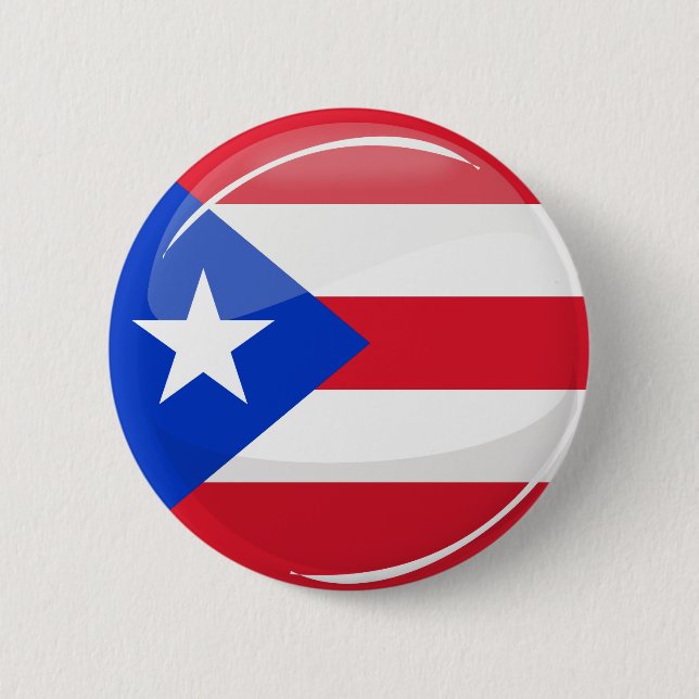 Shiny Round Puerto Rican Flagga Knapp (Framsida)
