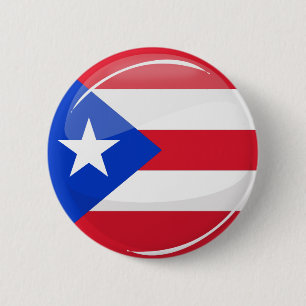Shiny Round Puerto Rican Flagga Knapp