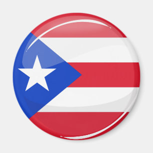 Shiny Round Puerto Rican Flagga Magnet