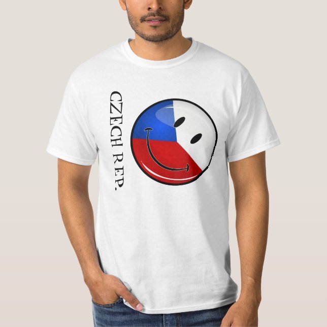 Shiny Round Smiling Czech Rep. Flagga Tee Shirt (Framsida)