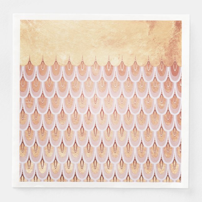 Shiny Salmon Rosa Glitter Sjöjungfru Fish Scales Pappersservett (Framsida)