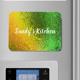 Shiny Shades Grönt & Gult Namn Kitchen Premium Magnet