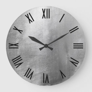Shiny Silver Faux Foil Black Roman Numerals Stor Klocka