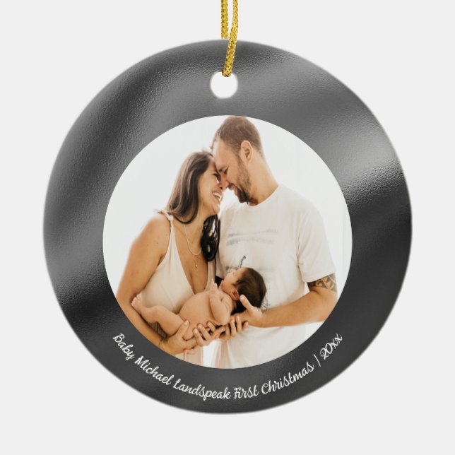 Shiny Silver Foil, Baby 1:a julen Julgransprydnad Keramik (Framsidan)