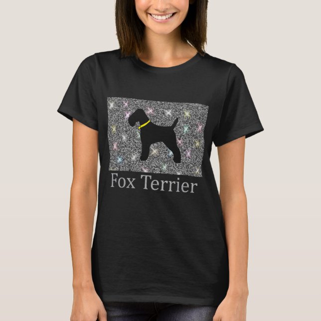 Shiny Silver Glitter, Cute Fox Terrier silhouette T Shirt (Framsida)