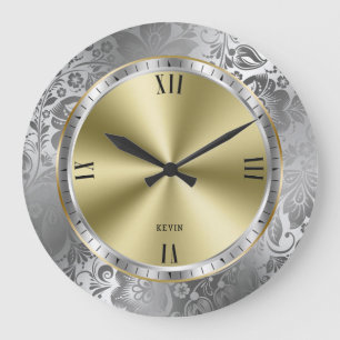 Shiny Silver & Guld design Touch of Damasks Stor Klocka
