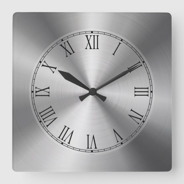 Shiny Silver Metallic Design Stainless Steel-utsee Fyrkantig Klocka (Framsida)