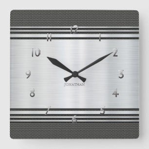 Shiny Silver Modern Geometric ​ Mechanic Anpassnin Fyrkantig Klocka