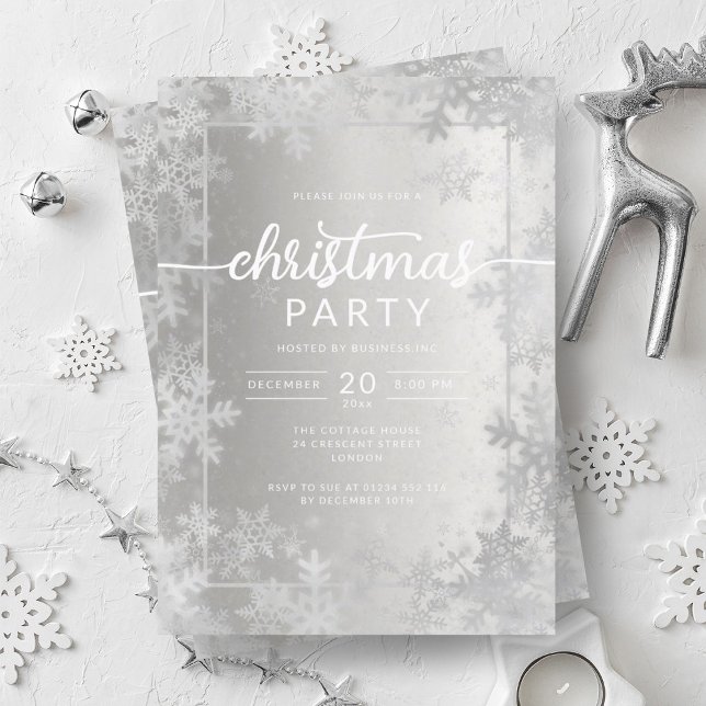 Shiny Silver Snöflingor Company jul Party Inbjudningar (Shiny Silver Snowflakes Company Christmas Party Invitation)