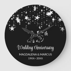 Shiny Silver Stars och siffror Stor Klocka