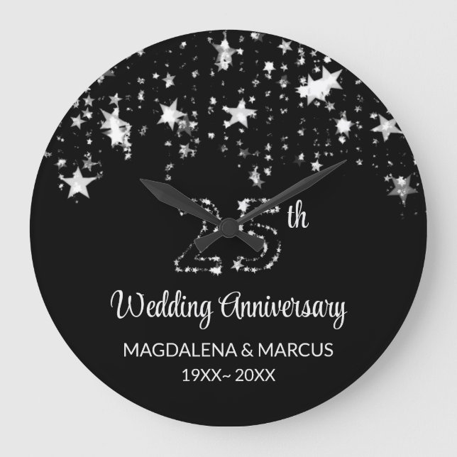 Shiny Silver Stars och siffror Stor Klocka (Framsida)