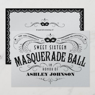 Shiny Silver Sweet 16 Masqueraade Boll inbjudninga Inbjudningar