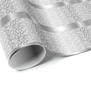 Shiny Silver White Damask Presentpapper