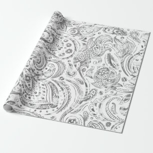 Shiny Silver & White Vintage Paisley Mönster Presentpapper