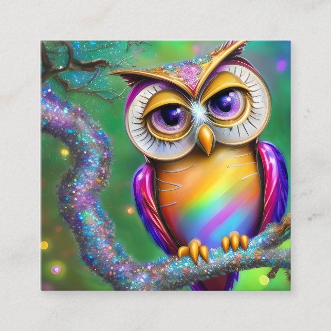 Shiny Smooth Glass Leta efter Uggla Fyrkantigt Visitkort (Framsida)