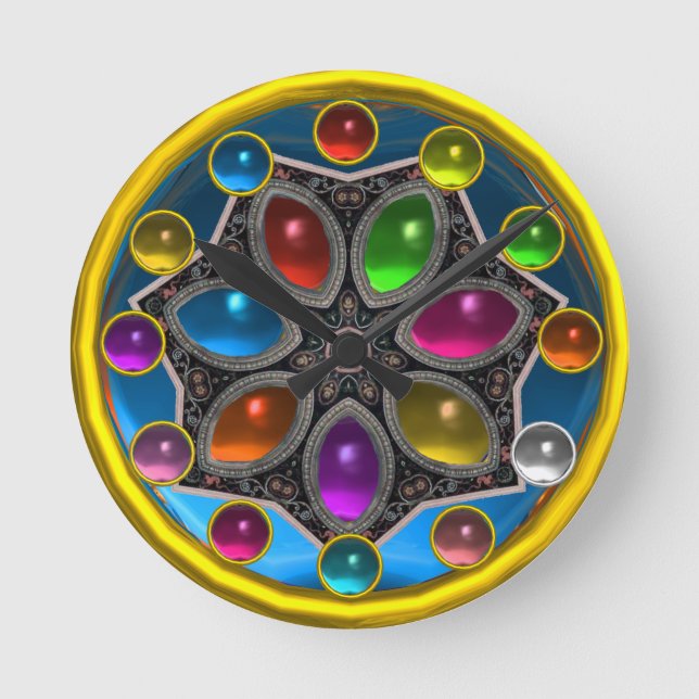 SHINY STAR MED FÄRGGGEMSTONER Guld Blue Rund Klocka (Framsida)