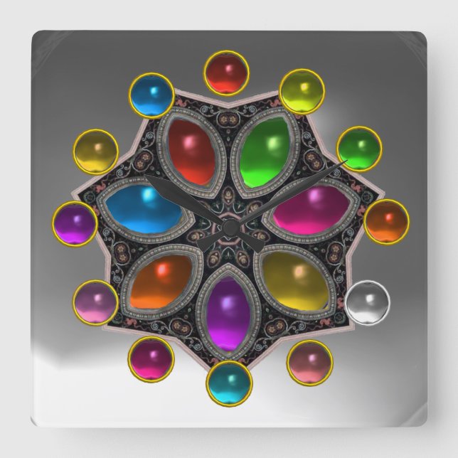 SHINY STAR MED FÄRGGGEMSTONES Grått White Fyrkantig Klocka (Framsida)