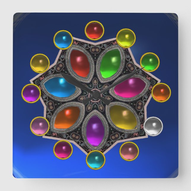 SHINY STAR MED KOLORFUL GEMSTONES Blue Sapphire Fyrkantig Klocka (Framsida)