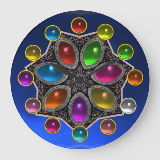 SHINY STAR MED KOLORFUL GEMSTONES Blue Sapphire Stor Klocka (Framsida)