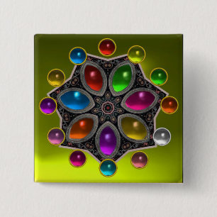 SHINY STAR MED KOLORFUL GEMSTONES Guld Gult Knapp
