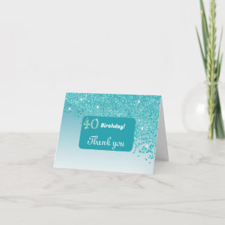 Shiny Teal Blue Glitter, 40:e födelsedagen Tack Kort