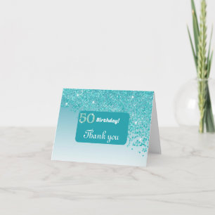 Shiny Teal Blue Glitter, 50:e födelsedagen Tack Kort