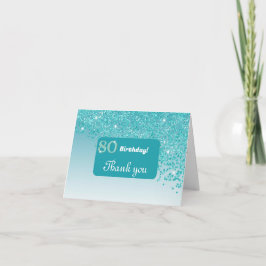 Shiny Teal Blue Glitter, 80:e födelsedagen Tack Kort