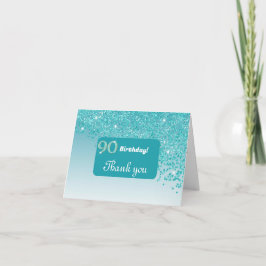 Shiny Teal Blue Glitter, 90:e födelsedag Tack Kort