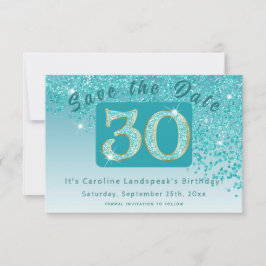 Shiny Teal Blue Glitter för 30års födelsedag Spara Datumet