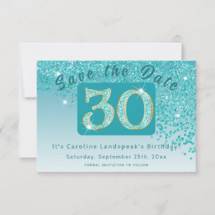 Shiny Teal Blue Glitter för 30års födelsedag Spara Datumet