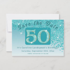Shiny Teal Blue Glitter under 50:e födelsedagen Spara Datumet