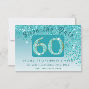 Shiny Teal Blue Glitter under 60:e födelsedagen Spara Datumet